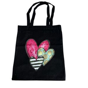 Women's Black Canvas Tote Bag with Artistic Heart Design